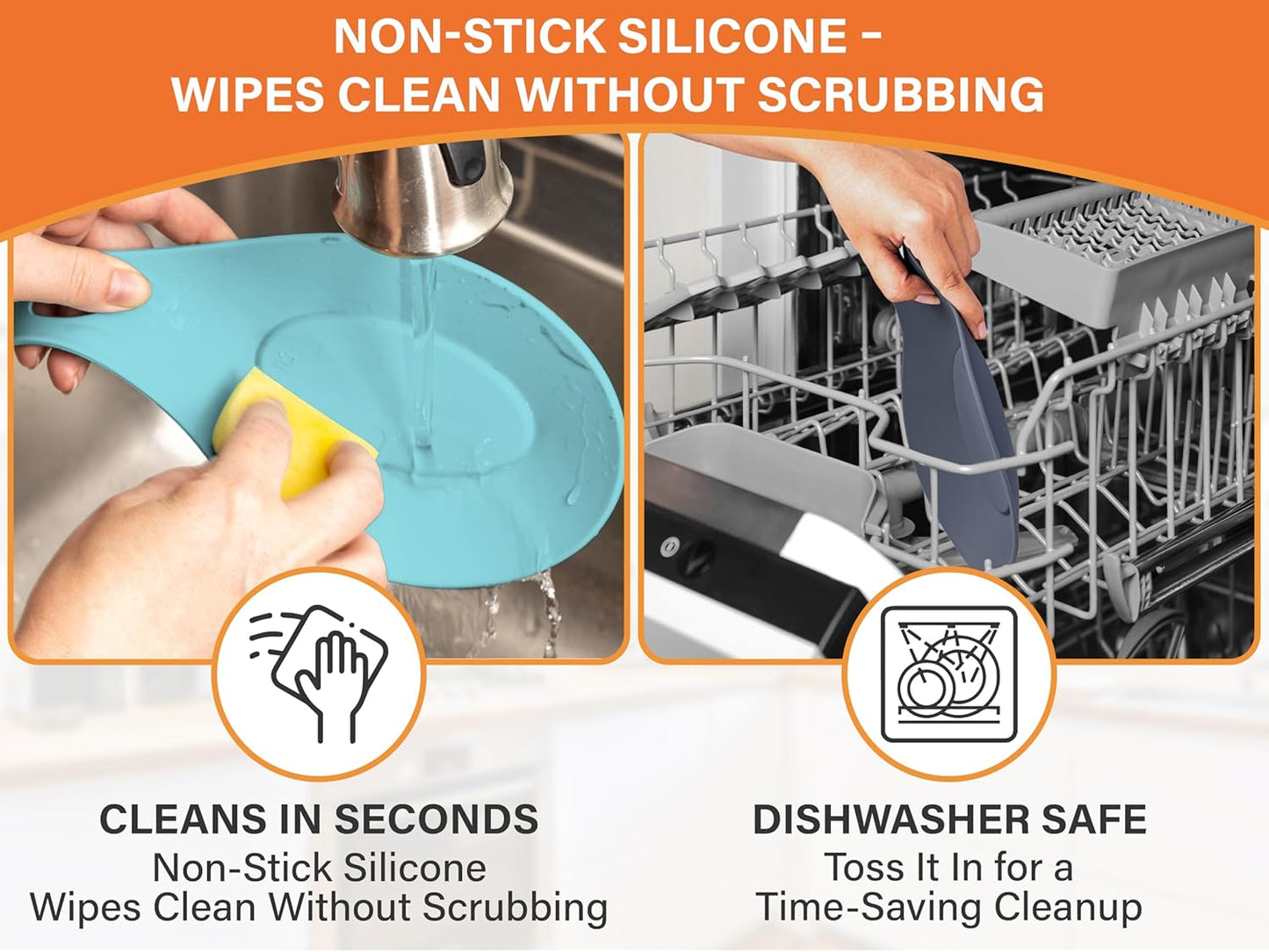 Silicone Spoon Rest for Stove Top Set of 2 – HEAT RESISTANT DISHWASHER SAFE Kitchen Utensil Holder for LARGE Utensils - Won’t Break - Non-Slip - Ideal for Glass & Induction Cooktops - for Home Cooks