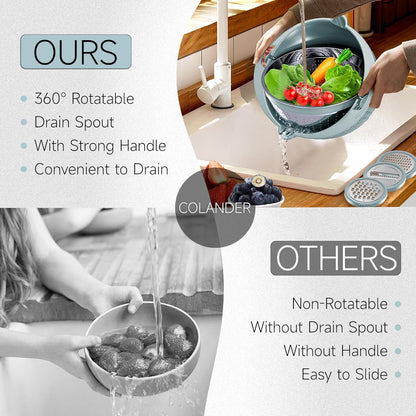 4-1 Colander with Bowl Set - Pasta Strainer - Colander for Kitchen - Strainers and Colanders Rice Strainer Fruit Cleaner Veggie Wash Sink Strainer Kitchen Essentials - Black