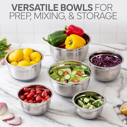 COOK WITH COLOR Stainless Steel Mixing Bowls Set with Lids - Nesting Bowls with Non-Slip Bottom, Silver, 14 Pieces