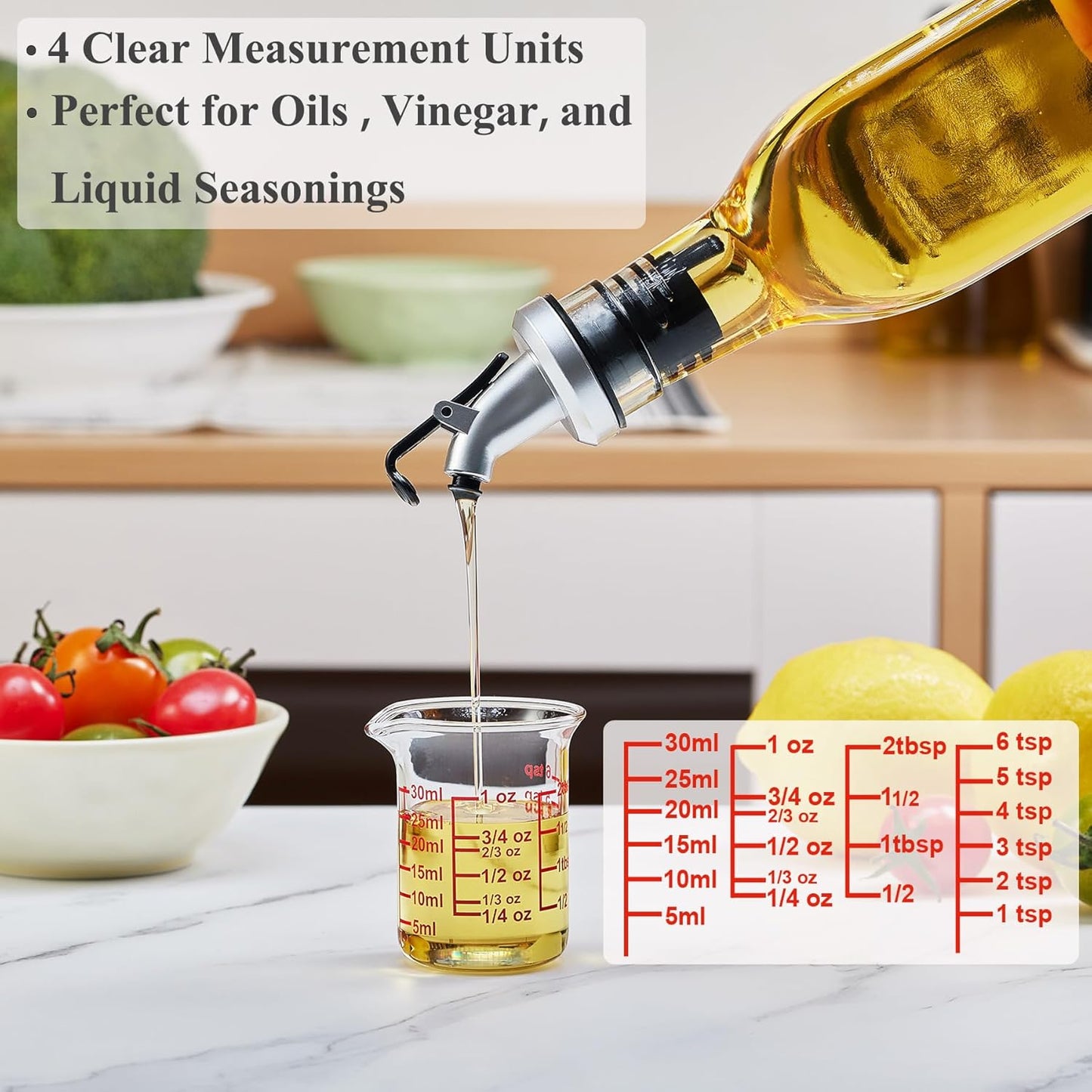 High Borosilicate Glass Measuring Cup-V-Shaped Spout，Glass Measuring Beaker for Kitchen or Restaurant, Easy to Read, 60 ML (2 Oz)-Pack of 2