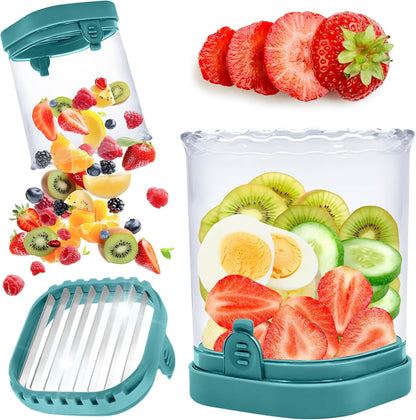 Strawberry Slicer Cup with Push Plate, Fruit Cutter Kitchen Gadget for Egg, Kiwi, Banana, Cucumber, Easy Fruit & Vegetable Slicer, Strawberry Cutter Tool for Quick Safe Cutting (Black)