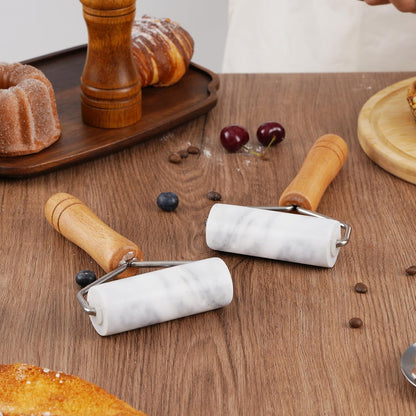 Small Marble Rolling Pin Pizza Roller with Dough Scraper Cutter, Marble Roller Non-Stick T-Type, For Cake Baking Tortilla Fudge Pizza Cookies and Other Kitchen Baking Cooking(White)