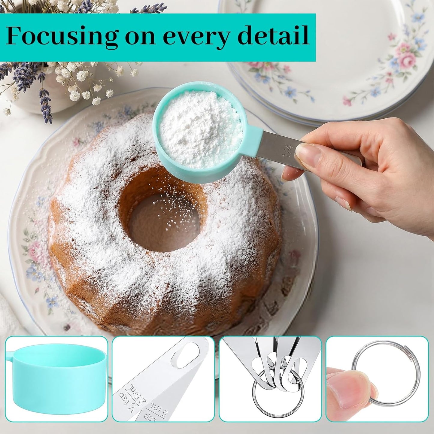 8 PCS Measuring Cups and Spoons Set, Nesting Measuring Cups and Spoons with Stainless Steel Handle, Clear and Easy to Read Kitchen Essentials Gadgets for Dry or Liquid Ingredients