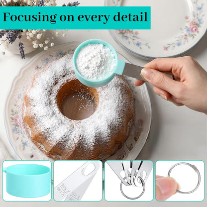 8 PCS Measuring Cups and Spoons Set, Nesting Measuring Cups and Spoons with Stainless Steel Handle, Clear and Easy to Read Kitchen Essentials Gadgets for Dry or Liquid Ingredients