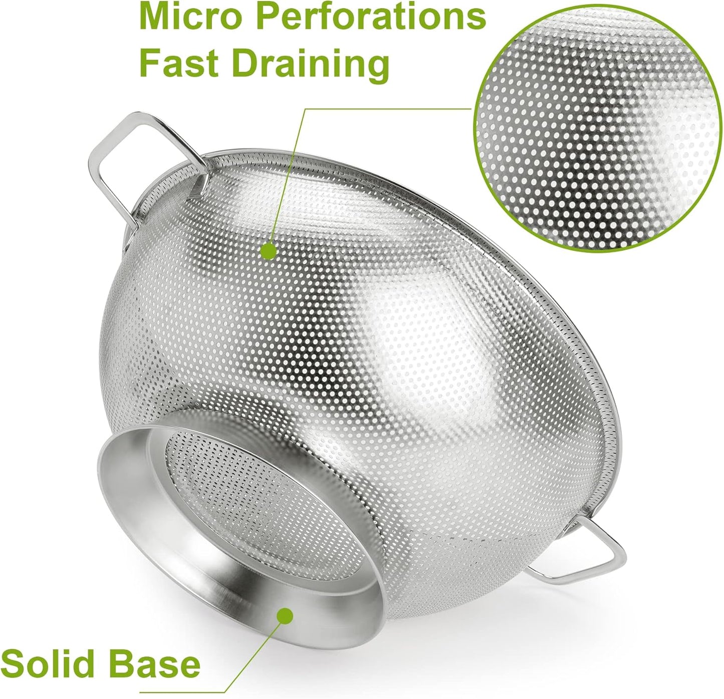 Gulex Colander Stainless Steel 3-Quart, Strainer for Kitchen Food, Dishwasher Safe