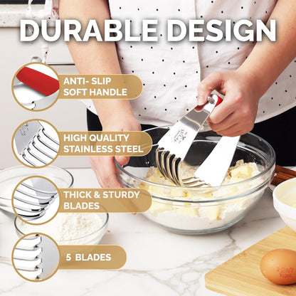 Zulay Kitchen Dough Blender - Stainless Steel Pastry Cutter, Heavy Duty Dough Cutter With Blades, Pastry Blender And Butter Cutter - Pastry Cutter For Baking (Blue)