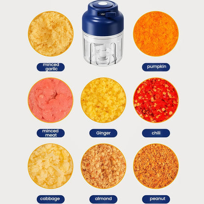 2026 Upgrade Electric Garlic Chopper Mini, 320 ml Small Garlic Chopper Mincer with 6 Stainless Steel Blades, Portable Rechargeable Cordless Chopper for Onion,Chili,Ginger,Nuts,Meat & Fruits (Blue)