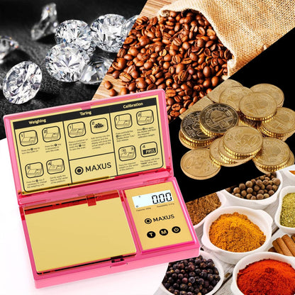 MAXUS Digital Pocket Gram Scale 500g x 0.01g High Precision with Tray, Weighs Small Food, Jewelry, Ounces, Grains, LCD Display, Tare Function