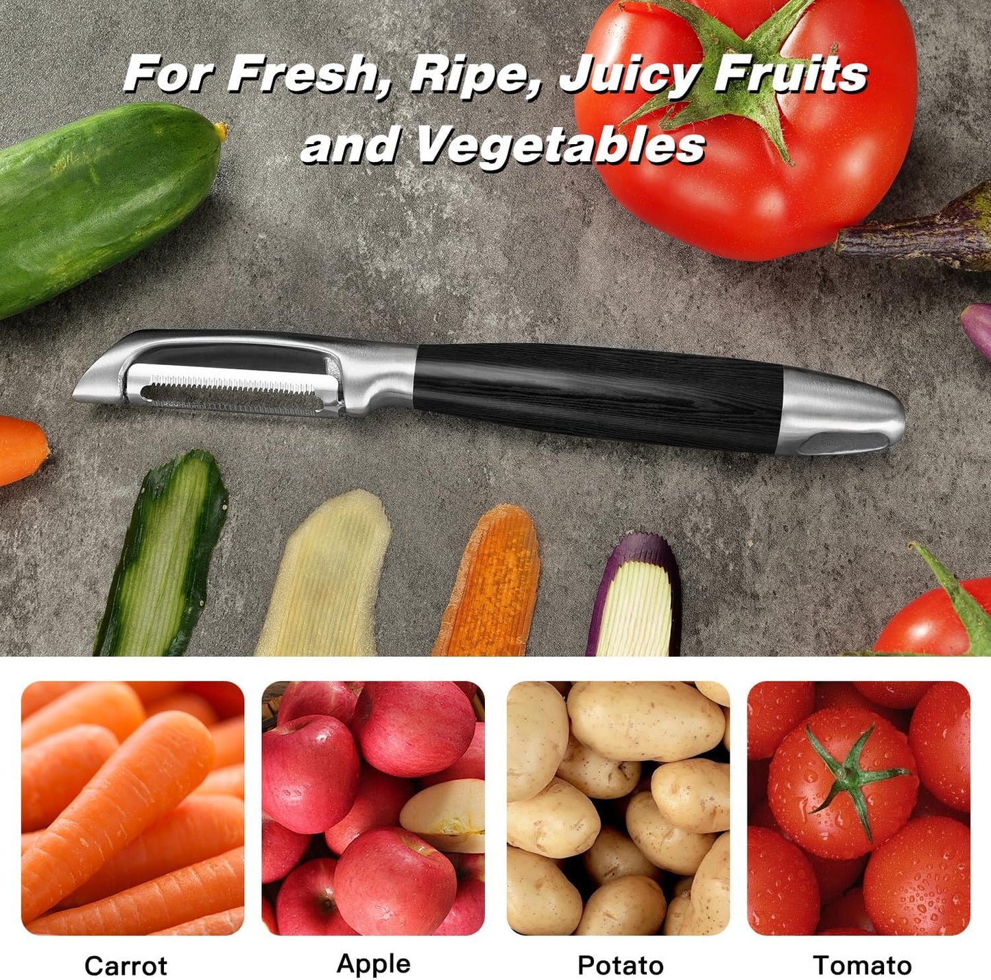 Serrated Blade Premium I Type 304 Stainless Steel Multifunctional Kitchen Peeler Real Wood Handle Ultra Sharp Blade Vegetable Potato Apple（Agarwood）