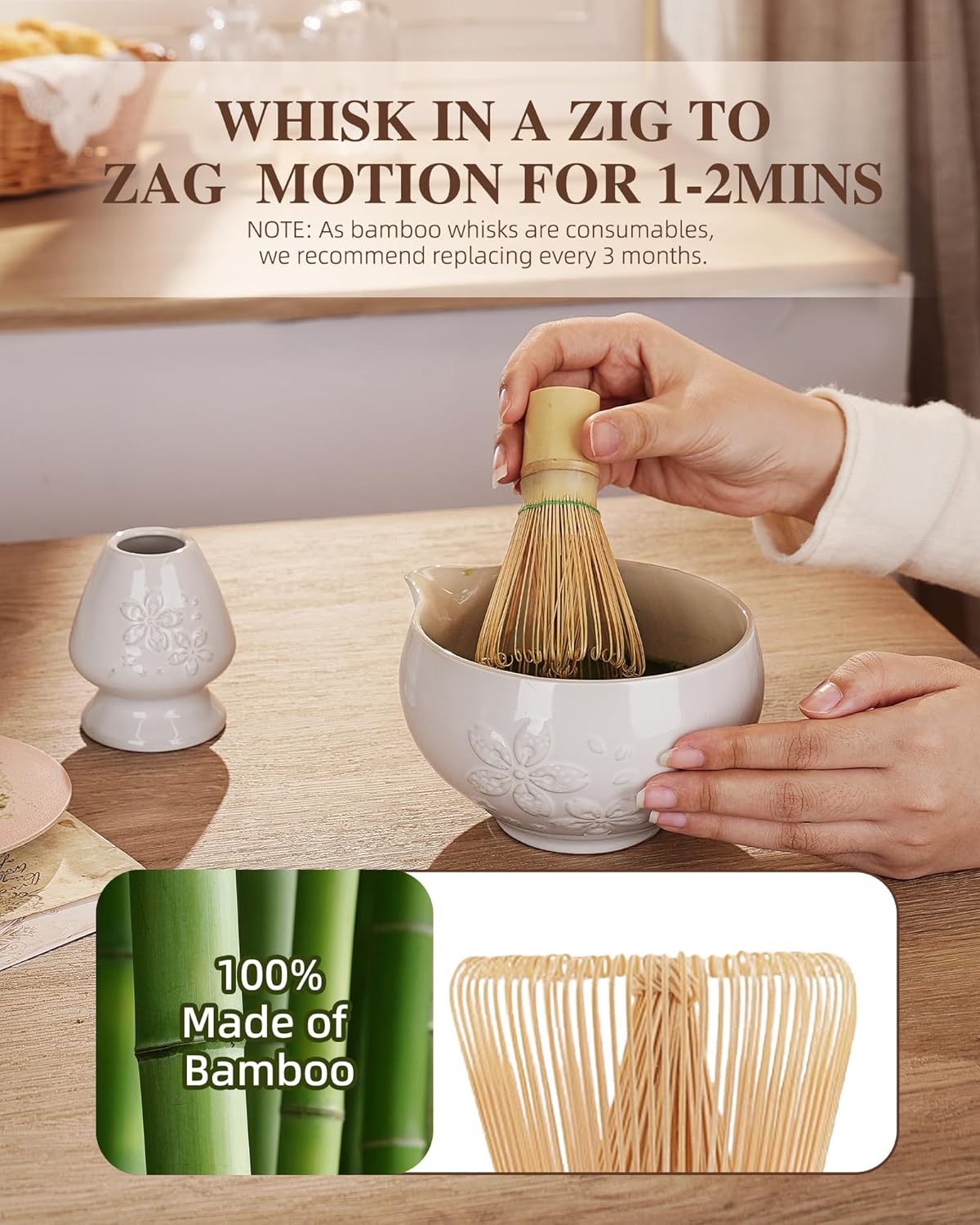 ZENS Matcha Whisk Set, Ceramic Matcha Kit Set Includes Matcha Bowl, Bamboo Whisk and Scoop, Chasen Holder, 304 Sifter and Tea Mat - 6Pcs Matcha Kit for Matcha Lovers (White)