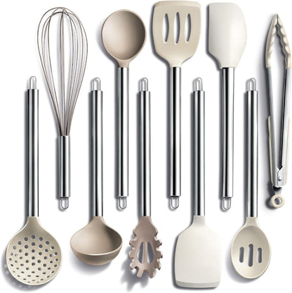 COOK WITH COLOR Silicone Cooking Utensils, Kitchen Utensil Set, Easy to Clean Silicone Kitchen Utensils, Cooking Utensils for Nonstick Cookware, Kitchen Gadgets Set, 10 Pieces, Green