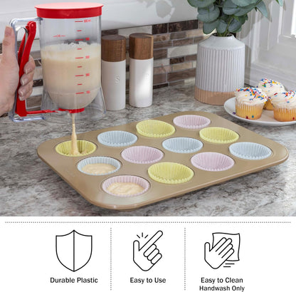Pancake Batter Dispenser - 4-Cup Batter Dispenser with Squeeze Handle for Pancakes, Waffles, Muffins, and Crepes - Baking Tools (Purple)