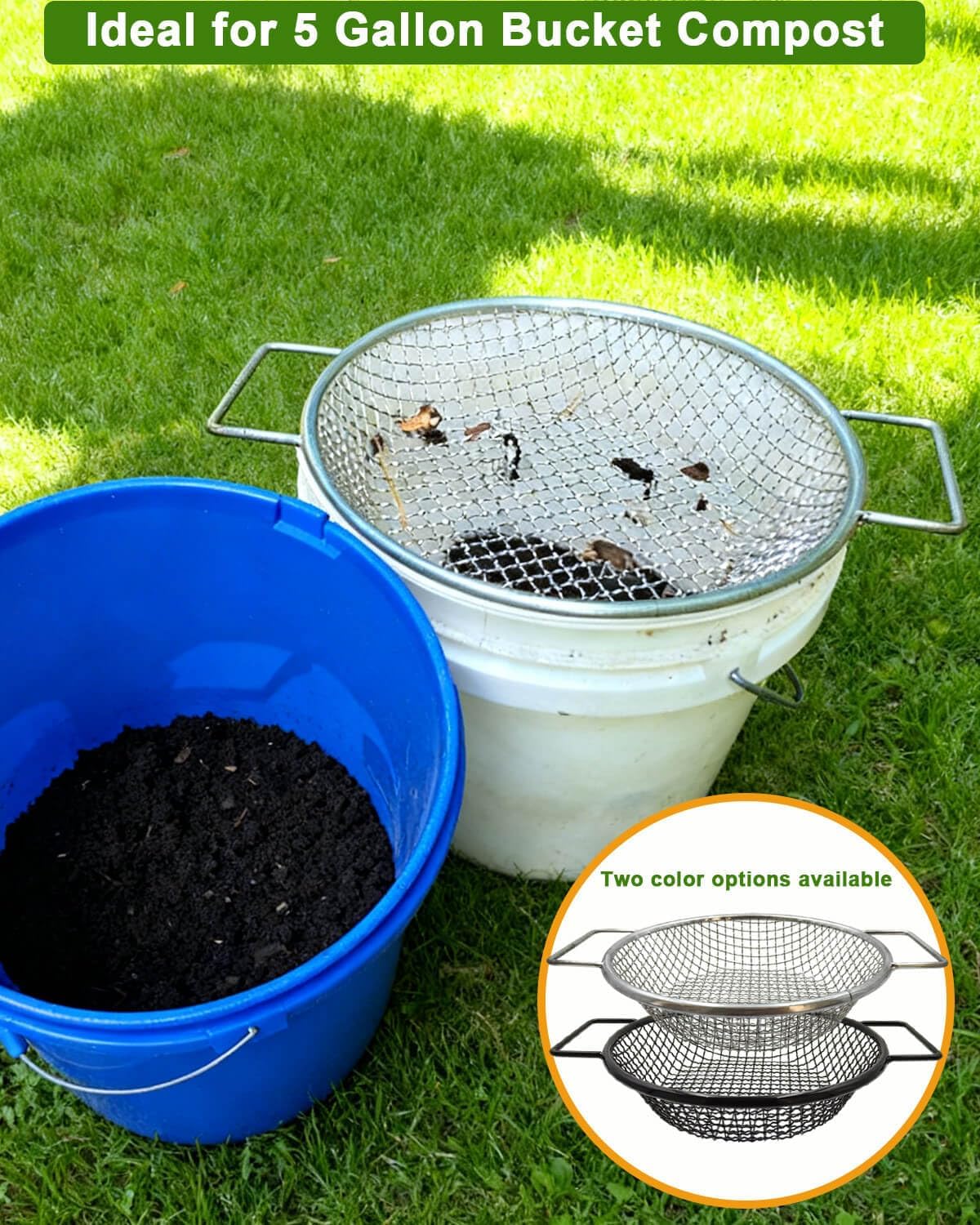 Dirt Soil Sifter for Gardening - 3Pcs Multi Mesh Size Set (1/8",1/4",3/8") Heavy Duty Garden Sieve with Handles, Ideal for 5 Gallon Bucket Compost, Dirt, Sand, Gravel, Rocks & Sawdust Sifter