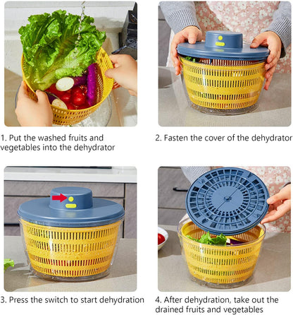 Electric Salad Spinner, 4L Wireless USB Salad Spinner Dehydrator for Fruit Vegetables, Large Capacity Salad Vegetable Dryer, Quick Drainage Electric Mixer White