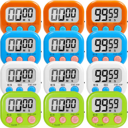 12 Pack Multi-Function Digital Timers, Magnetic Large LCD Display Loud Alarm Countdown Timers, Extensively Use in Classroom, Break Time, Gym, Meeting, Cooking