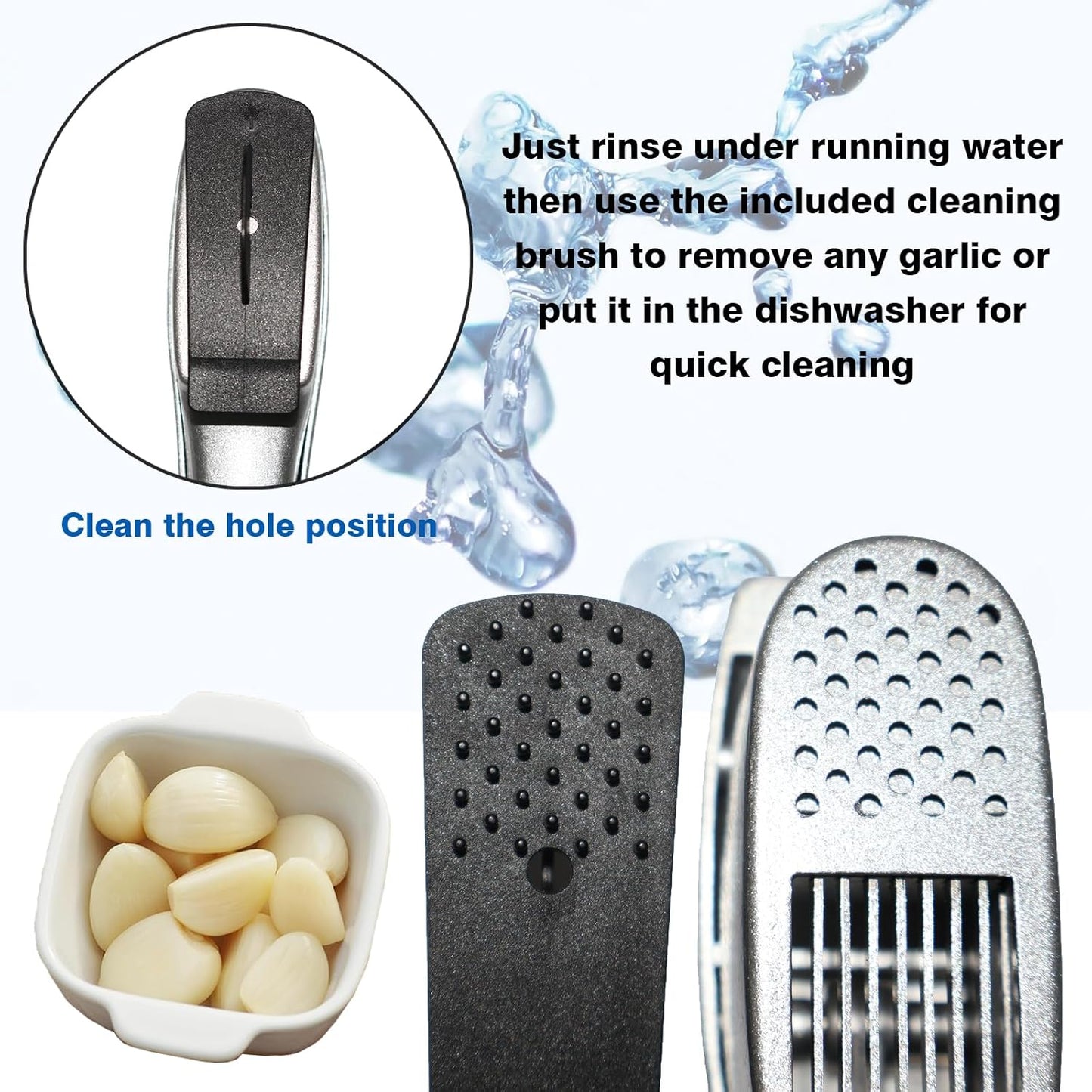 2-in-1 Professional Garlic Press and Peeler Set, Aluminium Press with Built-in Cleaner, Manual Crusher and Mincer for Unpeeled Garlic Cloves,Fast And Portable Garlic Peeler