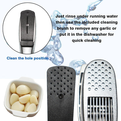 2-in-1 Professional Garlic Press and Peeler Set, Aluminium Press with Built-in Cleaner, Manual Crusher and Mincer for Unpeeled Garlic Cloves,Fast And Portable Garlic Peeler