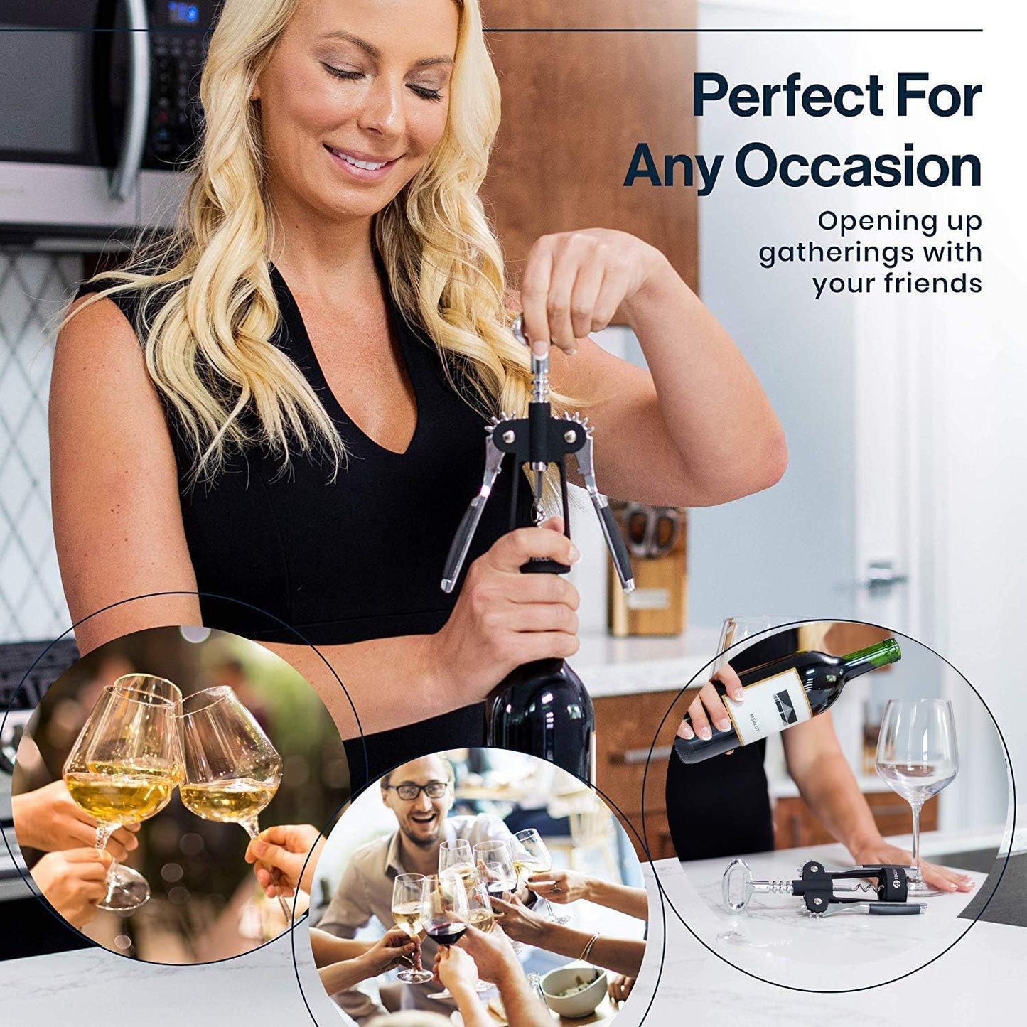 HiCoup Wine Opener - Wing Corkscrew Beer and Wine Bottle Opener w/Winged Grip - Easy to Use Cork Remover