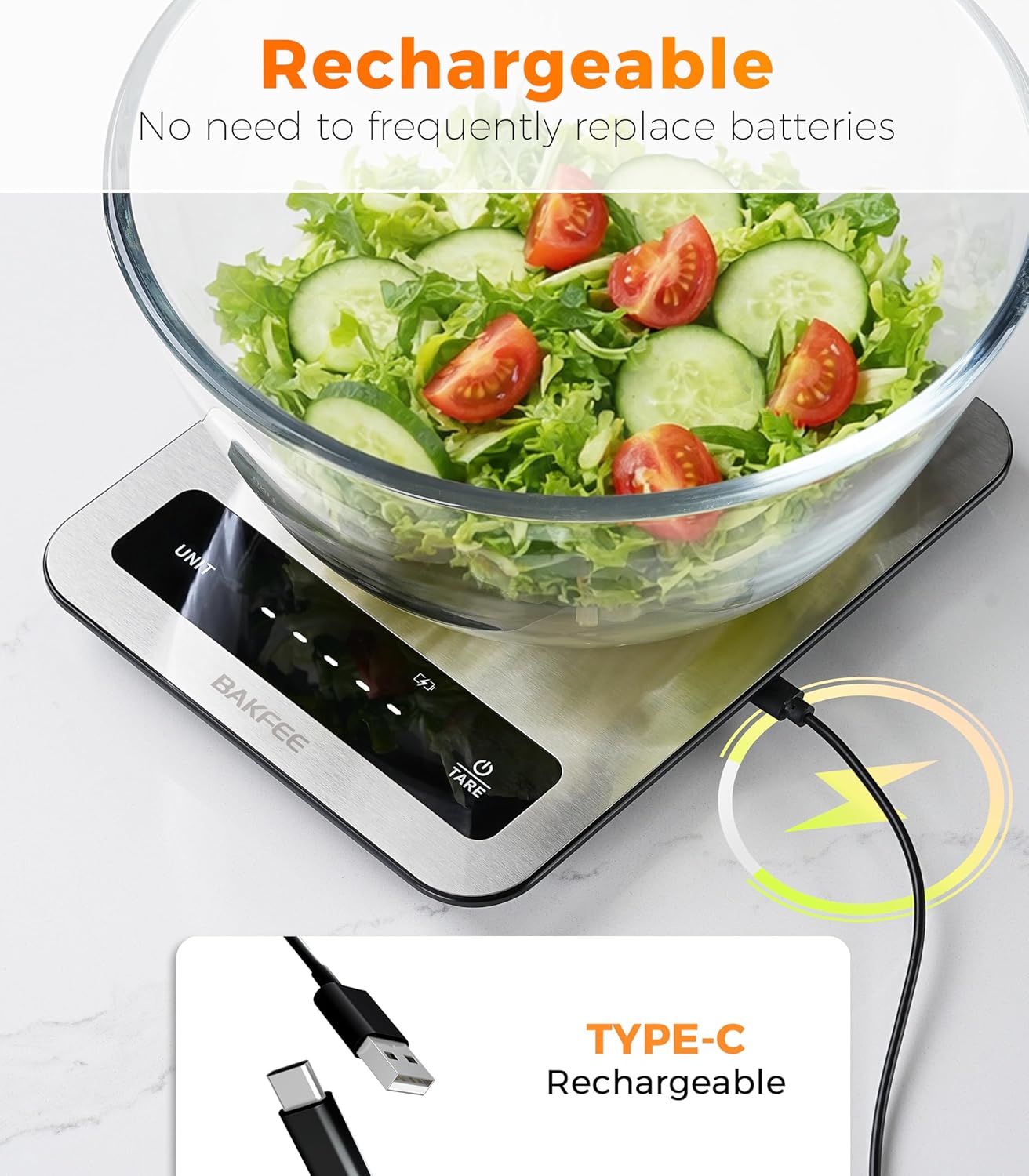 100% Waterproof Food Scale, IP67 Digital Kitchen Scale, Rechargeable (USB-C), 0.1oz/1g Precision, 22lb Capacity, Stainless Steel & Tempered Glass, for Cooking, Making Sourdough Bread, Grey