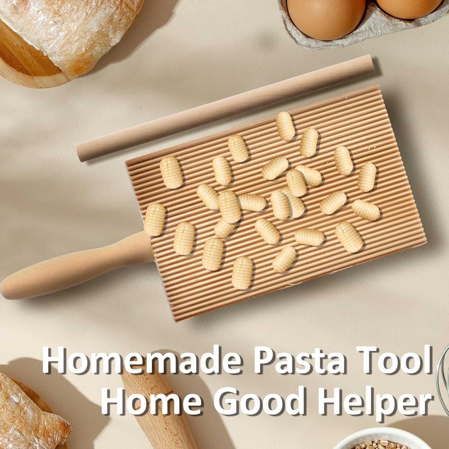 Gnocchi Boards and Ravioli Rolling Pin, Wood Gnocchi Pasta Making Tools Curved Gnocchi Board Paddle Roller for Homemade Pasta for Pasta Lovers Baking