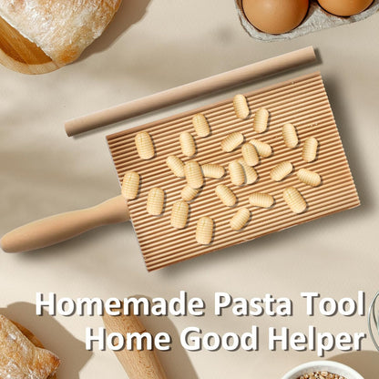 Gnocchi Boards and Ravioli Rolling Pin, Wood Gnocchi Pasta Making Tools Curved Gnocchi Board Paddle Roller for Homemade Pasta for Pasta Lovers Baking
