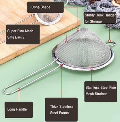 18 PCS Tea Strainers Cocktail Strainer Stainless Steel Fine Mesh Small Strainer, 3.3''Mini Tea Strainer with Long Handle for Cocktails Tea Herbs&Drinks,Conical Tea Filter Bar Colander Food Loose Tool