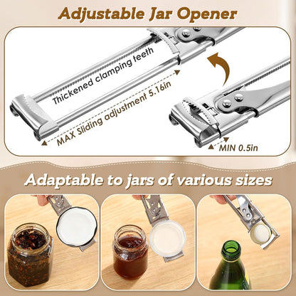 2 Pack Jar Opener, Jar Openers for Seniors with 2 Keychain Bottle Beer Opening, Adjustable Stainless Steel Can Open With Gripper Pad. Kitchen Gadgets for Party, Holiday, Easy for Kid, Seniors