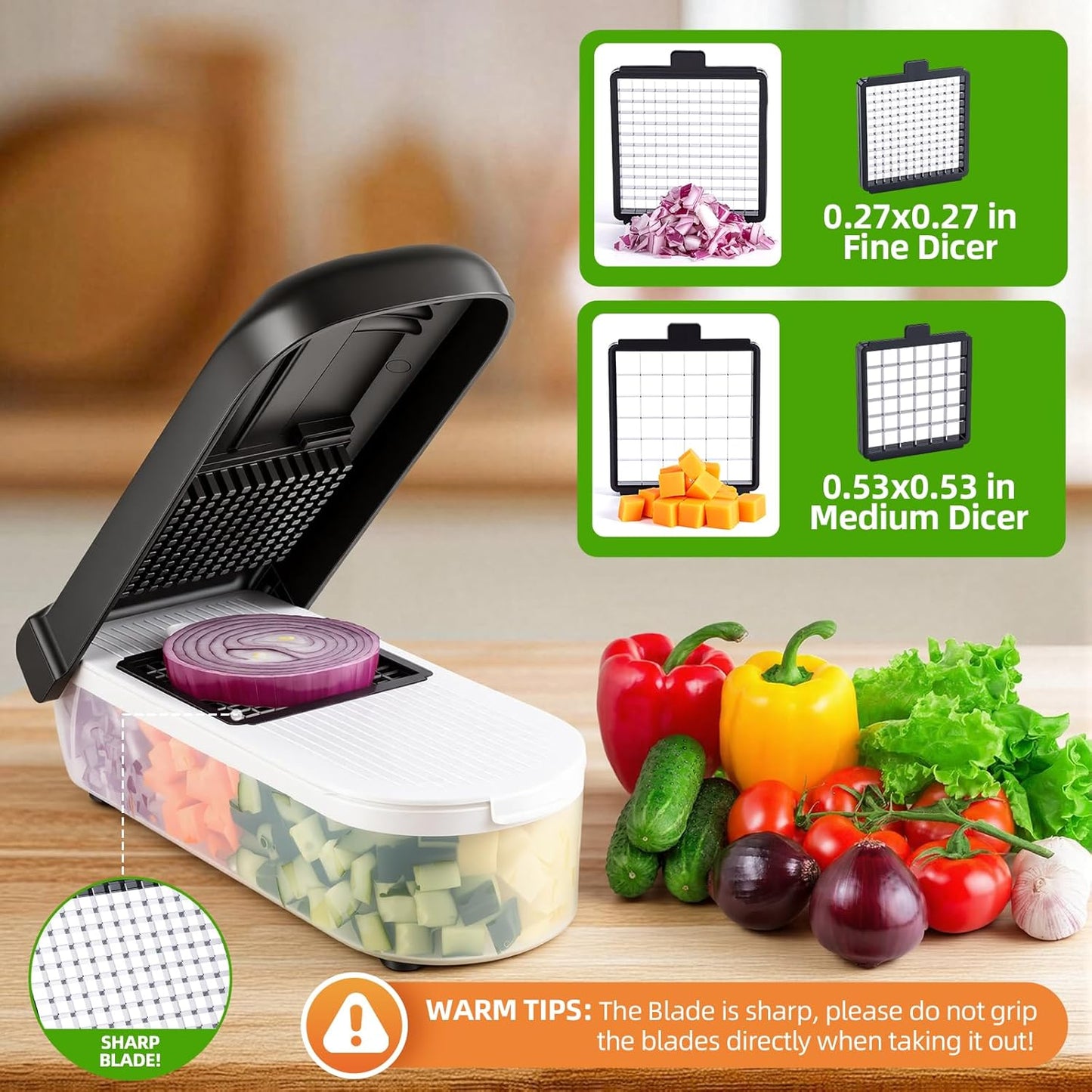 LHS Vegetable Chopper Multifunctional Food Chopper Onion Chopper Vegetable Slicer Dicer Cutter Potato Cutter Veggie Chopper with Container with Spiralizer (12 in 1, Black)