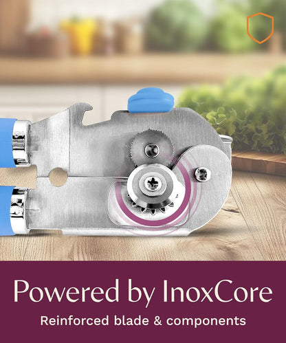 Premium Multifunction Magnetic Manual Can Opener and Bottle Opener, Heavy Duty Stainless Steel Sharp Cutting Blade and Oversized Easy Turn Knob, Soft-Touch Handle, Kitchen Use, Mauve
