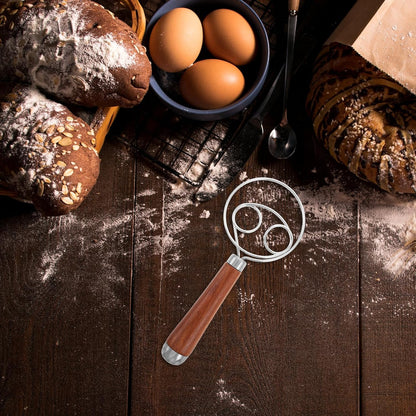 PRETYZOOM Danish Dough Whisk Stainless Steel Bread Mixing Tool with Wooden Handle for Sourdough Baking and Kitchen Cooking