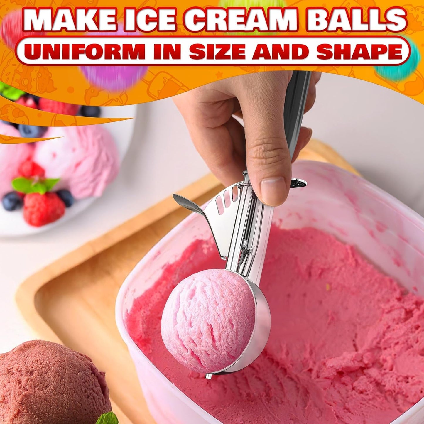 4 oz Ice Cream Scoop with Trigger – 8.74 x 2.75 Size, Ergonomic Handle, #8 Trigger Release Scoop for Ice Cream, Baking, Cookies and Desserts, Easy to Clean, Dishwasher-Safe