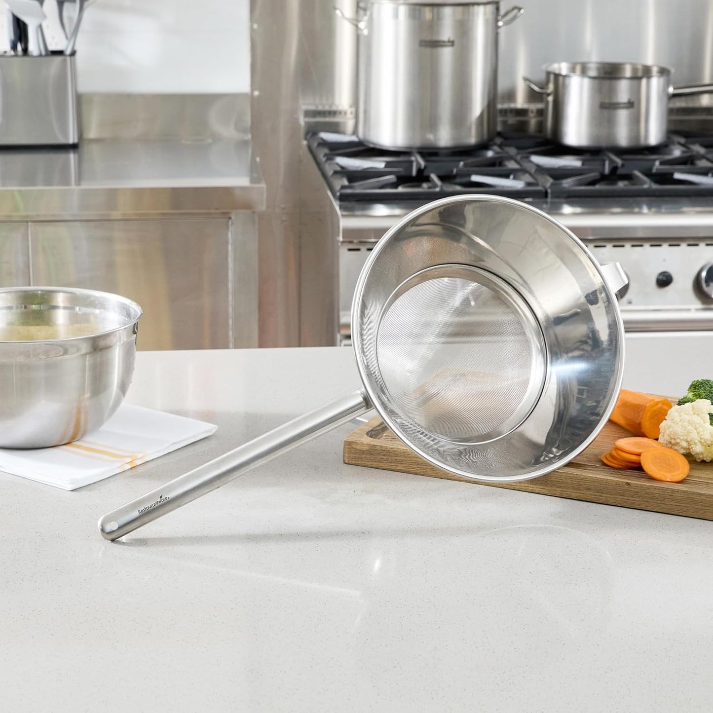 Restaurantware Fine Mesh Strainer Set of 3 Different Sizes with Silicone Handle Stainless Steel Extra Fine Mesh Strainer Heat-Resistant Handle Dishwasher-Safe for Rice, Quinoa, Pasta