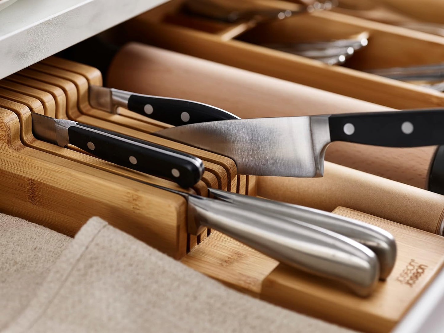 Joseph Joseph DrawerStore Compact Utensil Organizer For Kitchen Drawer Silverware, Flatware Tray, Small, Bamboo