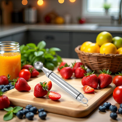 2Pcs Silver Stainless Steel Strawberry Huller Multi-Function Stainless Corer and Pitter Remover for Strawberry, Vegetable and Fruit Corer Practical Kitchen Tool, Tomato Stem Corers Tool Tomato