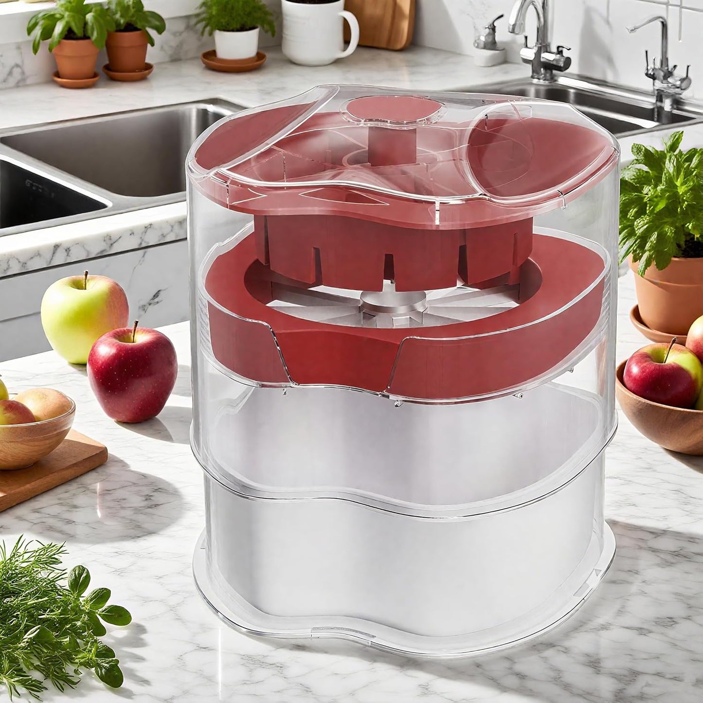 NEW Professional Apple Slicer and Corer 6.42in- Stainless Steel Apple Cutter with 12 Slices, Heavy Duty Design for Large Apples, Thin Slices, Compatible with Pears and Other Fruits（White）