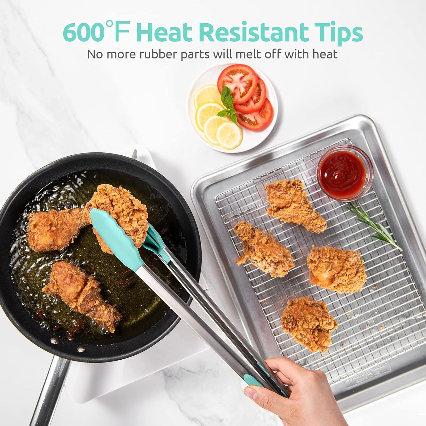600ºF Heat Resistant Kitchen Tongs: U-Taste 9 inch Silicone Cooking Tong with Firm Sealed Non Stick Rubber Tips & Silicon Coated 18/8 Stainless Steel Handle & Smooth Locking for Serving Salad (Black)