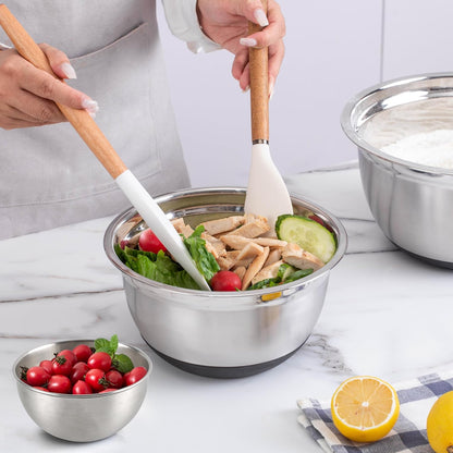 COOK WITH COLOR Stainless Steel Mixing Bowls Set with Lids - Nesting Bowls with Non-Slip Bottom, Silver, 14 Pieces