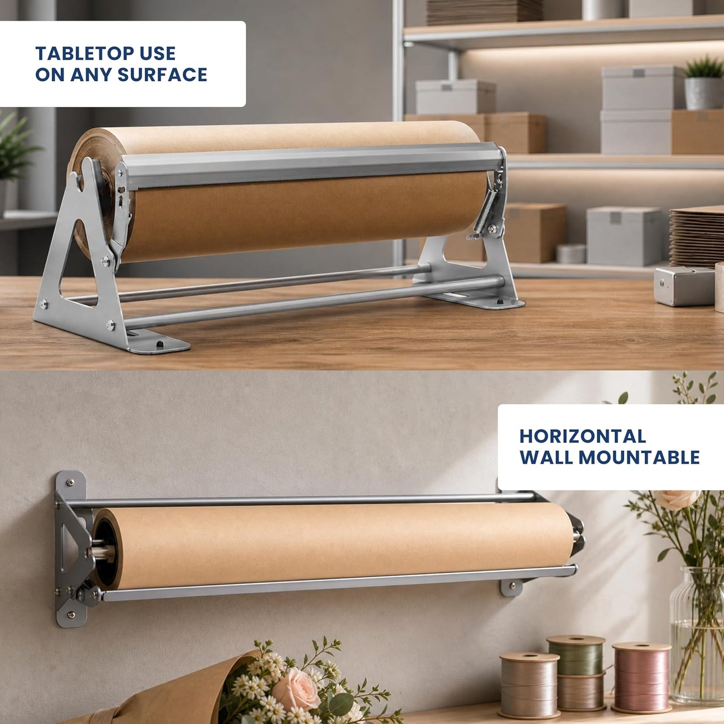 DIY Crew 12 Inch Paper Roll Dispenser and Cutter - Heavy-Duty Wall Mountable, Non Slip Tabletop - Kraft, Freezer, Butcher Paper - Up to 1000ft Rolls