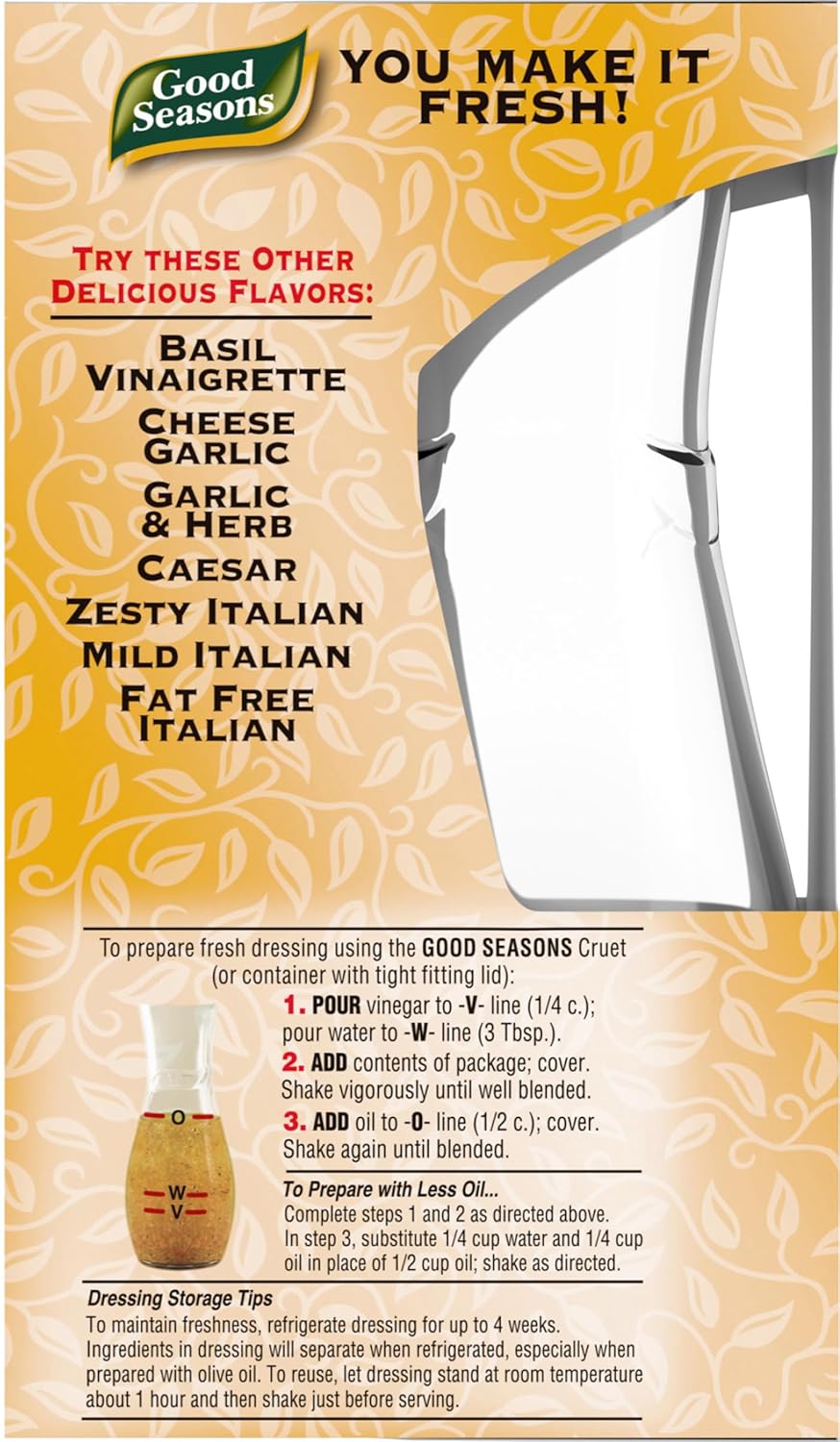 Good Seasons Salad Dressing & Recipe Kit, Cruet with 2 Count Italian Dressing Mix (2 Cruets, 4 Mixes)