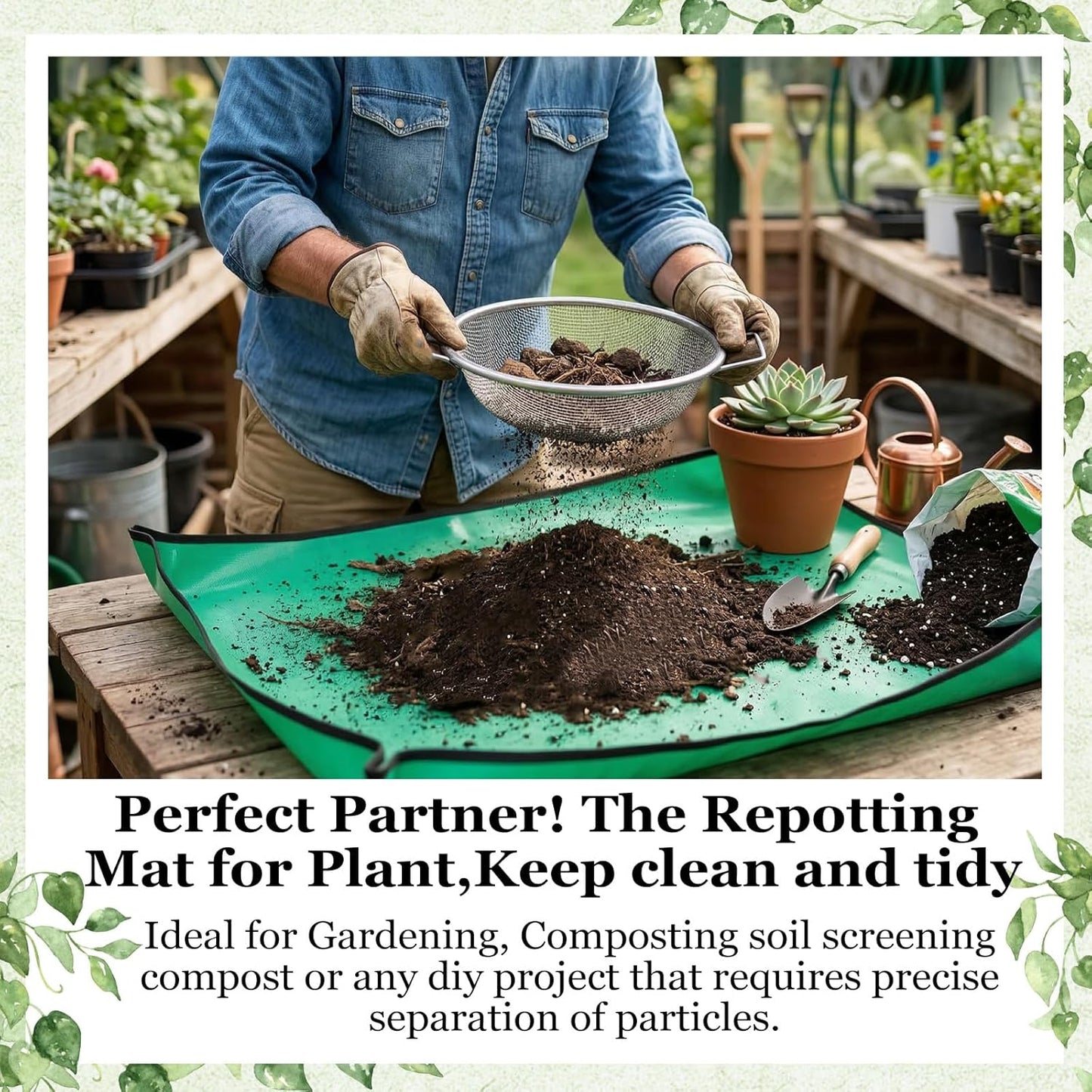 2PCS Soil Sifter for Gardening with Handle,Stainless Steel Rock Compost Soil Sifter for 5 Gallon Bucket,1/4in,1/8in Mesh Garden Sifting Screen Gravel Sawdust Vermicompost with Repotting Mat