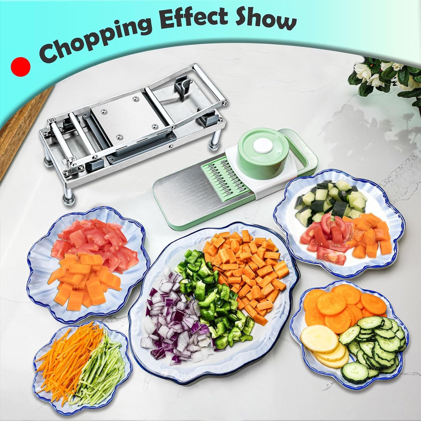All-in-1 Vegetable Chopper with 8 Blades - Mandoline Slicer-Pro Food Chopper with Container - Veggie Salad Onion Chopper - Potato Dicer French Fry Cutter - Cheese Grater - Stainless Steel material