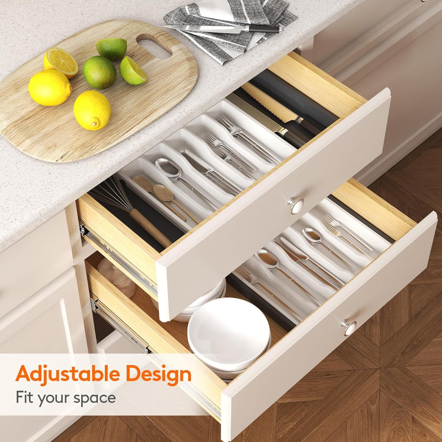 Lifewit Silverware Drawer Organizer, Expandable Utensil Tray for Kitchen, BPA Free Flatware and Cutlery Holder, Adjustable Plastic Storage for Spoons Forks Knives, 11-18 x 14", Black