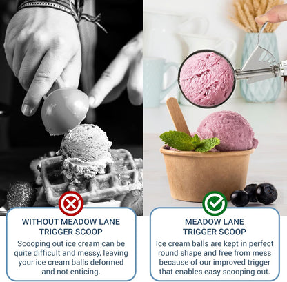 Meadow Lane Trigger Scoop - #24 Size (2-in Diameter) 2.7 Tbsp Capacity, Stainless Steel, Portion Control, Ice-cream & Cookie Dough Scoop, Black