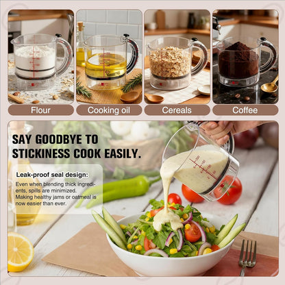 4 In1 Adjustable Measuring Cup Set Multi with Scraper Style Seal Base Adjustable Measuring Spoon Measurement Conversion Chart Space Saving Easy to Clean for Baking Cooking