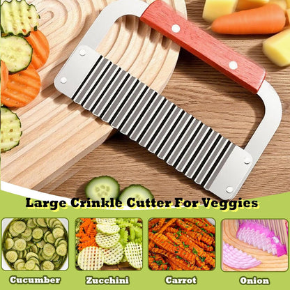 FANTEXY Extra Large Crinkle Cutter - French Fry Cutter, Wavy Chip Slicer for Carrots And Potatoes, Crinkle Cutting Knife with Wood Handle for Professional Kitchens for Fruit