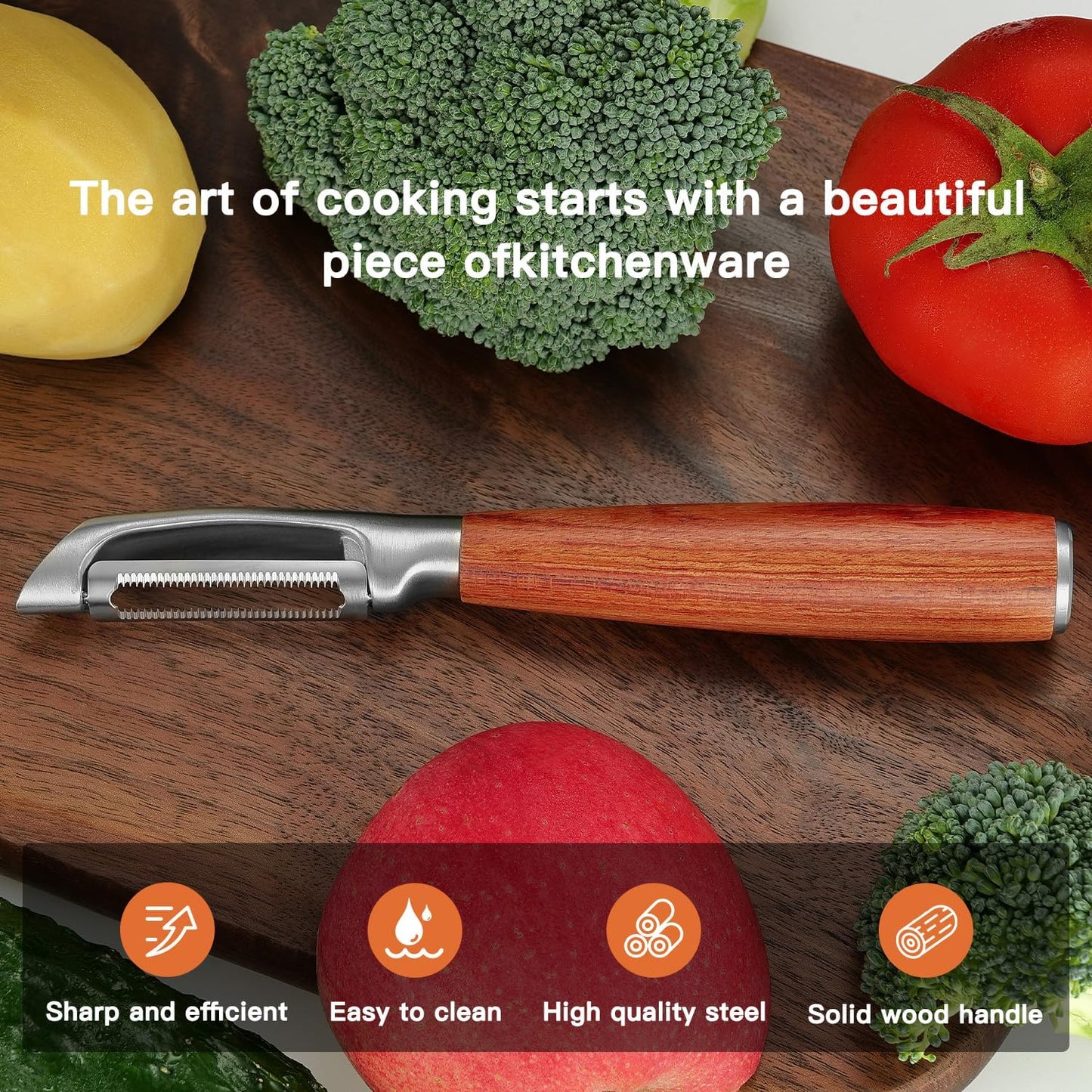 Serrated Blade Premium I Type 304 Stainless Steel Multifunctional Kitchen Peeler Real Wood Handle Ultra Sharp Blade Vegetable Potato Apple（Agarwood）