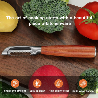 Serrated Blade Premium I Type 304 Stainless Steel Multifunctional Kitchen Peeler Real Wood Handle Ultra Sharp Blade Vegetable Potato Apple（Agarwood）