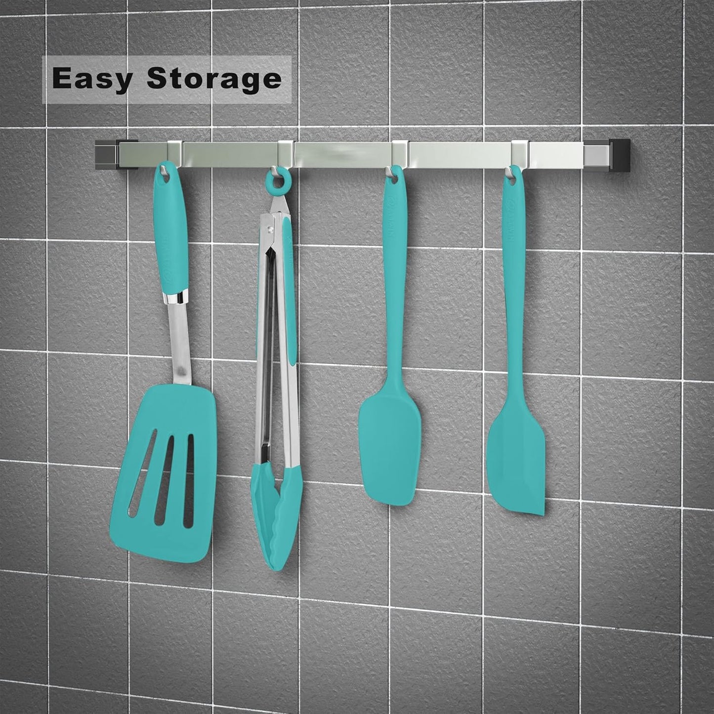 Silicone Spatulas Set Turners Tongs Cooking Utensils Set High Heat Resistant Kitchen Scraper Spatulas for Cooking Mixing Baking BPA Free Dishwasher Safe, Black