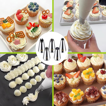 8 Pcs Rose Flower Piping Tips Set,Petal Icing Tips,PipingRose Nozzle,Stainless Steel Cake Decorating Pastry Tools, for CakeDecorating,with A Cleaning Brush (Rose-8pcs)