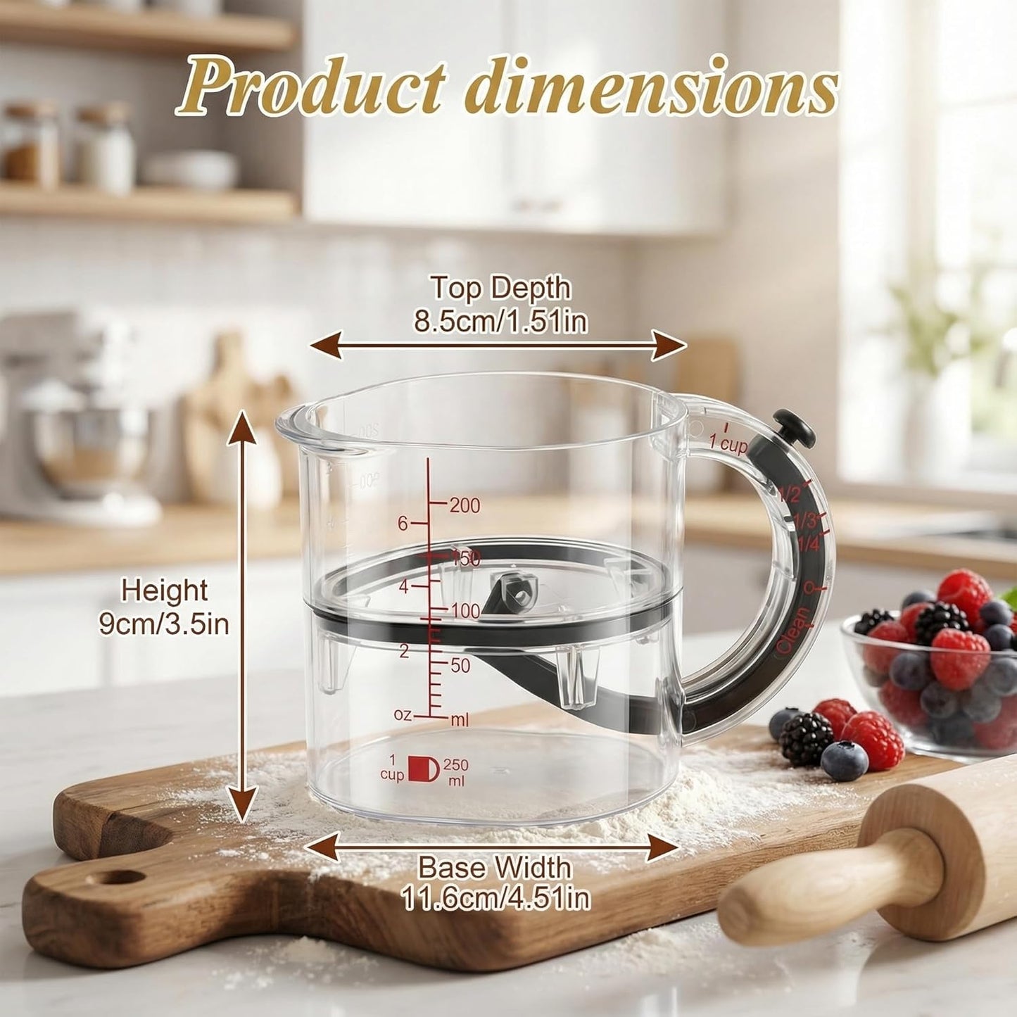 4 in1 Adjustable Measuring Cup – Push up bottom and dual scale (ml/oz), suitable for baking, cooking, and laboratory measuring cups